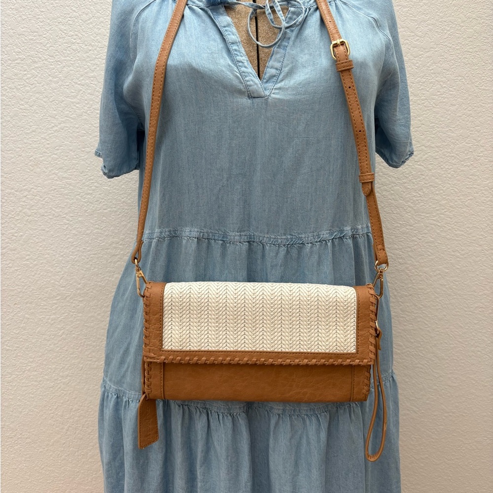 Sole Society Deona Whipstitch Faux Leather Crossbody Bag & Clutch